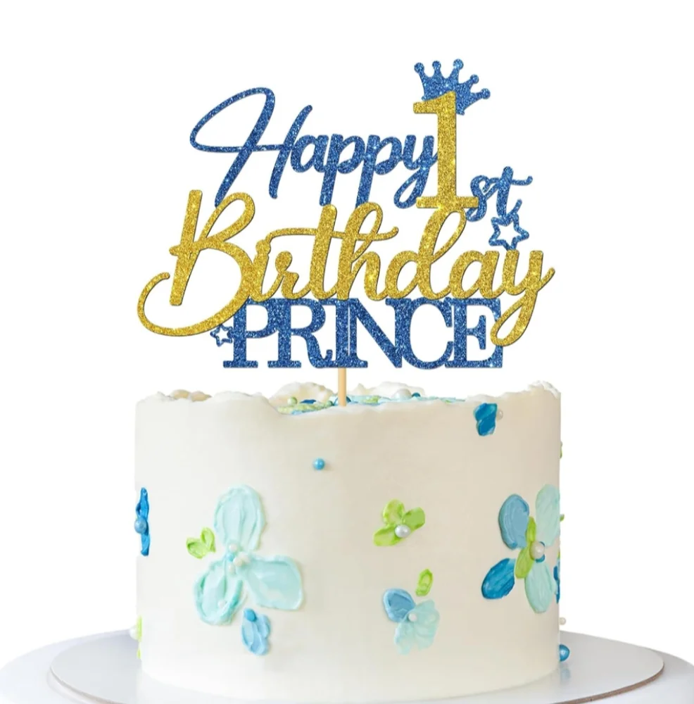 Prince 1st Birthday Cake Topper - Blue/Gold